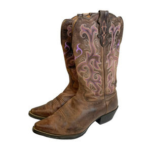 Justin Boots Womens Size 9B Western Stampede Distressed Pink/Purple Embroidered